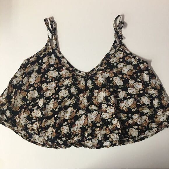 PacSun Black Floral V-Neck Semi-Cropped Top EUC Size S - Picture 4 of 10